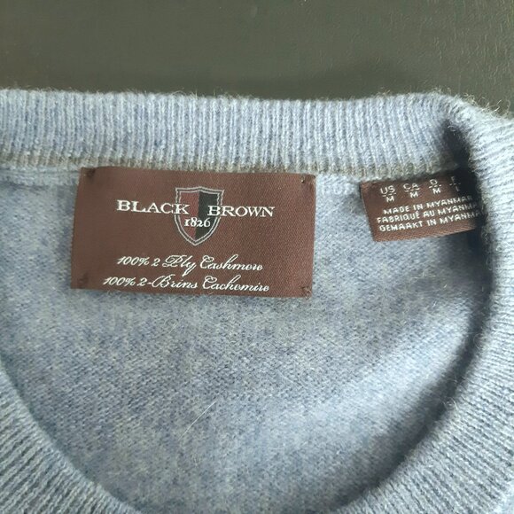 Black Brown 1826 SZ M Light Blue 2 Ply Cashmere Men's Crewneck Sweater - Picture 5 of 12